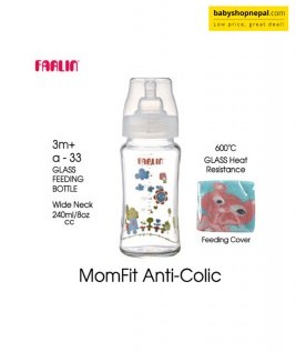 Baby Farlin Baby bottle glass with wide neck 3+ months 240cc 3