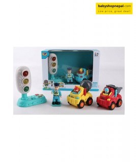 Cute Pull Back Cars Traffic Light Toy Set, Road Set With Traffic Lights (Light, Sound) 3 Items, 3 Type-1
