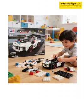2-in-1 Transforming Building Block Toy &ndash; White Racing Car & Robot (211 Pieces)-1