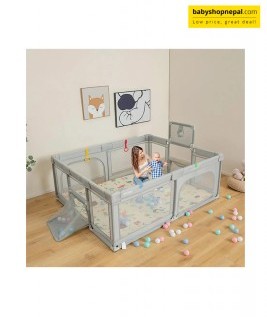 INFANS Baby Playpen, 74&rdquo; x 62&rdquo; Extra Large Play Yard for Babies and Toddlers with Crawling Mat Ocean Balls Basketball Hoop 2 Football Gates Indoor Outdoor Activity Center (Light Gray)-2
