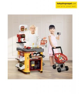 Supermarket Play Set With Shopping Cart Coffee Shop 54 Pieces, Kids Super Market Toy-1