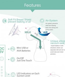 Ele-Macano 2 in 1 Single Electric Breast Pump, Breast Pump Electric/Mannual 9