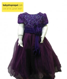 Purple Net Frock For Girls-1