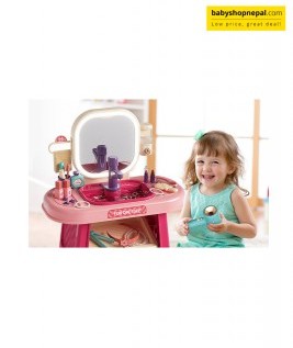 Pretend Play Girls Makeup Table Set with Stool, Kids Vanity Set with LED Lighted Mirror and Music, Beauty Salon Set with Makeup Accessories & Wash basin, Girls Vanity for Toddlers 3-8 Years Old 13