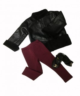 Leather Jacket And Leggings With Shoes-1