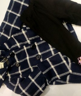 Check Coat With Fur Black Leggings-1