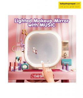 Pretend Play Girls Makeup Table Set with Stool, Kids Vanity Set with LED Lighted Mirror and Music, Beauty Salon Set with Makeup Accessories & Wash basin, Girls Vanity for Toddlers 3-8 Years Old 7