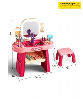 Pretend Play Girls Makeup Table Set with Stool, Kids Vanity Set with LED Lighted Mirror and Music, Beauty Salon Set with Makeup Accessories & Wash basin, Girls Vanity for Toddlers 3-8 Years Old 4
