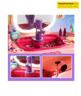 Pretend Play Girls Makeup Table Set with Stool, Kids Vanity Set with LED Lighted Mirror and Music, Beauty Salon Set with Makeup Accessories & Wash basin, Girls Vanity for Toddlers 3-8 Years Old 9